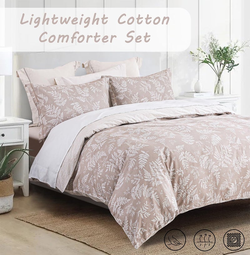 ALEISSEL Natural Cotton 3pcs Botanical Comforter Sets King Size-Dusty Pink Comforter with Luxurious White Leaves & Branches  Reversible Lightweight Beige Bedding Sets(King 104""?90"") - Image 2